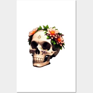 Just a Scull With Flowers 2 Posters and Art